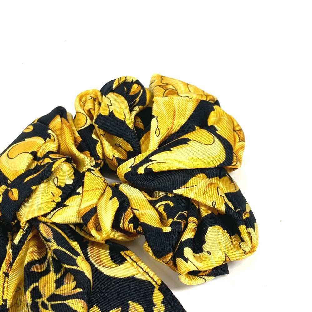 VERSACE グレカ ロゴ ヘアゴム ヘアアクセサリー バイカラー シュシュ シルク レディース イエロー