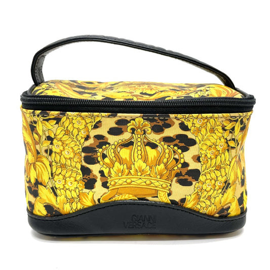 VERSACE レオパード カバン ハンドバッグ バニティバッグ PVC/レザー レディース イエロー×ブラック