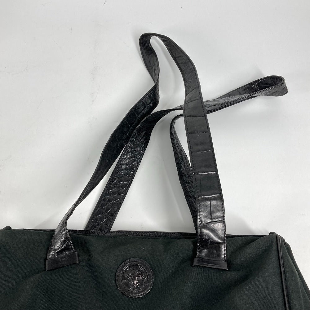 VERSACE ヴィンテージ メデューサ 肩掛け ショルダーバッグ カバン トートバッグ キャンバス/レザー レディース ブラック