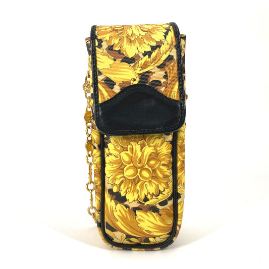 VERSACE ポシェット カバン ヴィンテージ レオパード 豹柄 ヒョウ チェーン 携帯ケース ショルダーバッグ PVC/レザー レディース イエロー