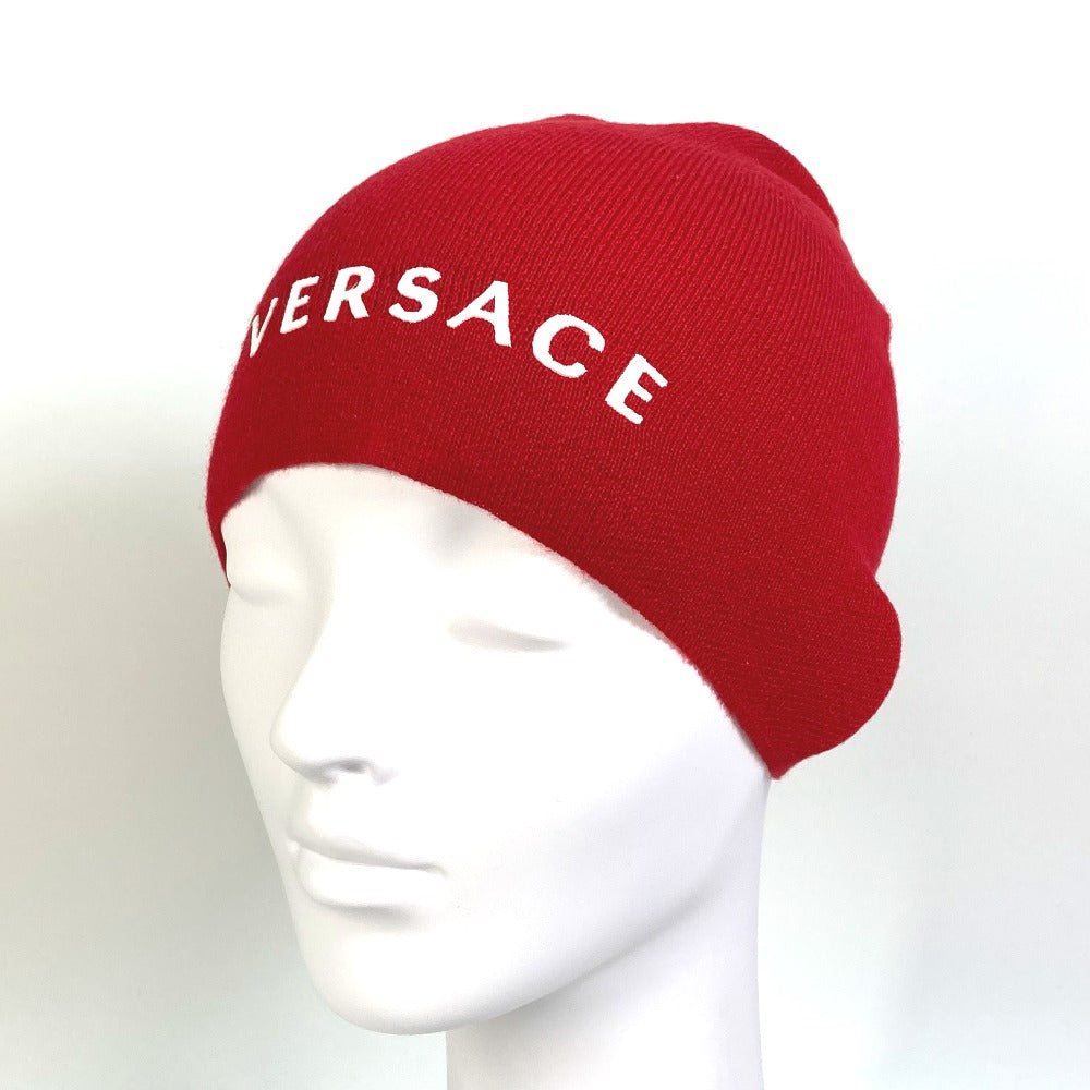 VERSACE Beanie, Knit Cap, Two-Tone Wool Knit Hat, Unisex, Red