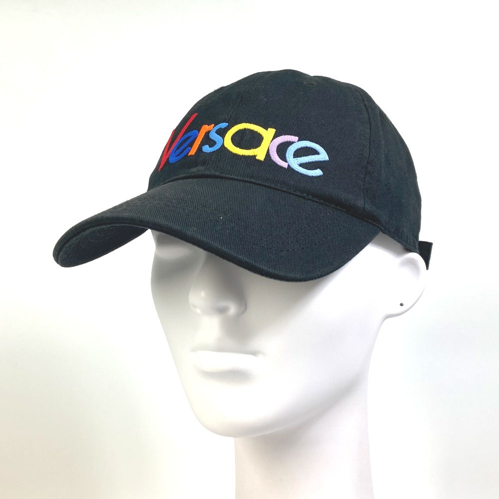 VERSACE Men's Black Cotton Baseball Cap with Rainbow Logo Embroidery