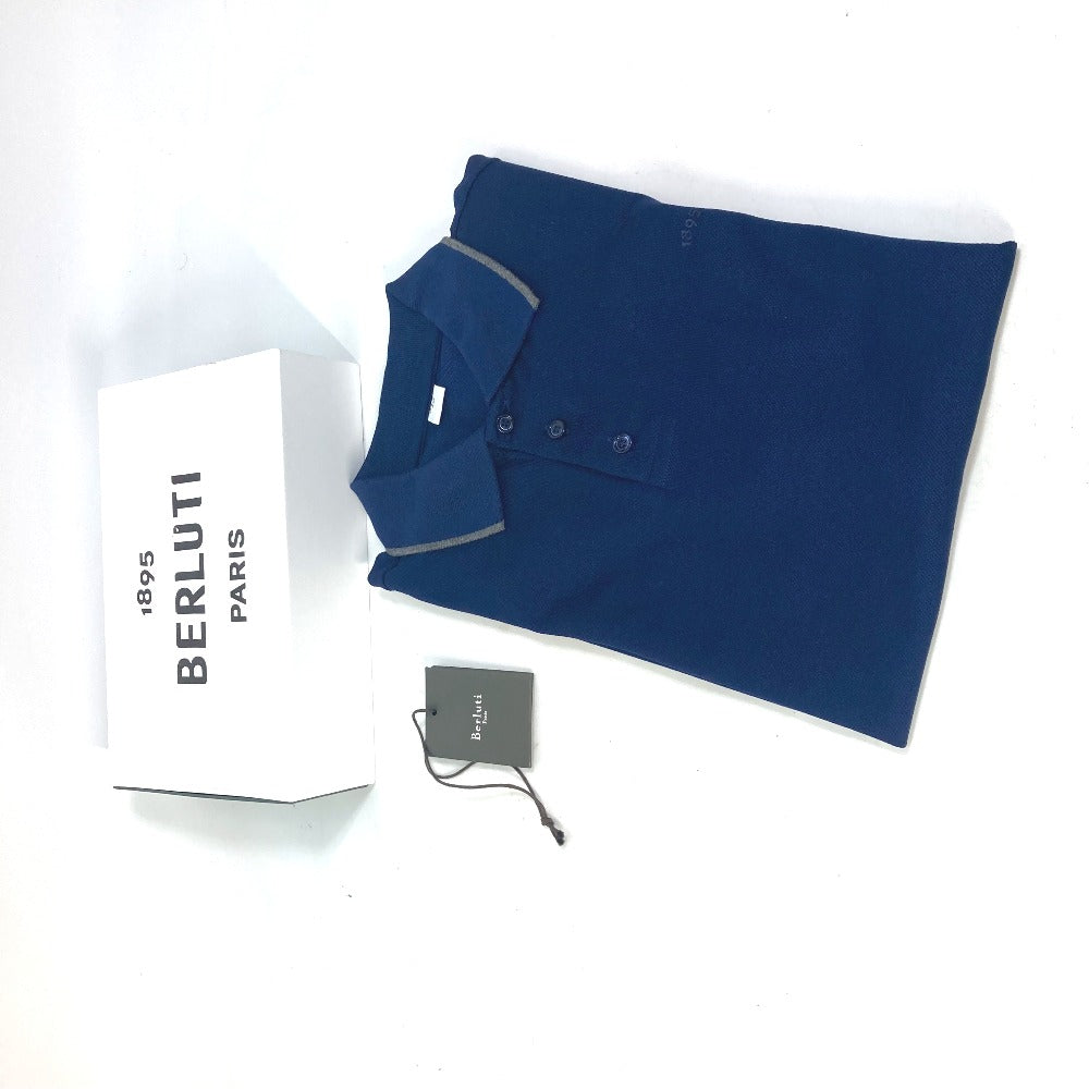 Berluti Men's Navy Cotton Polo Shirt with Collar and 1895 Logo, Short Sleeve