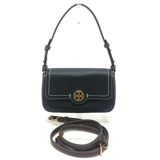 Tory Burch logo Pochette 2-Way Bag with Replacement Strap Shoulder Bag Leather Black Used