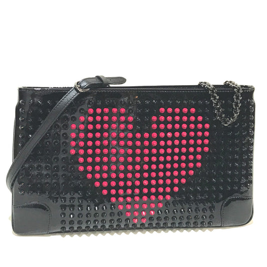 Christian Louboutin スパイク タッズ ルビポッシュ バレンタイン 2WAY クラッチバッグ パテントレザー レディース ブラック