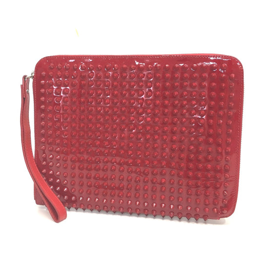 Christian Louboutin スパイクスタッズ クラッチバッグ カバン iPadケース エナメル/レザー ユニセックス レッド
