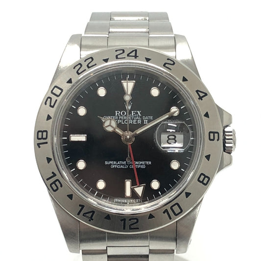 ROLEX 16570 Explorer II X-serial Automatic Date Watch Black Dial Wristwatch SS Men's Silver