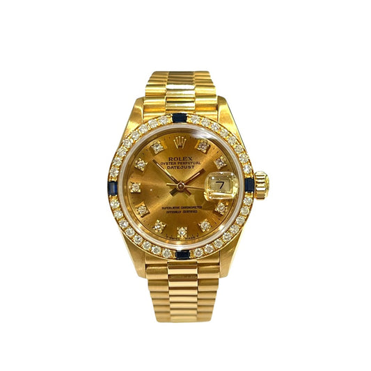 ROLEX 69088 Datejust K18 Solid Gold 10P Diamond Bezel Diamond x Sapphire Automatic Wristwatch K18YG Women's Gold