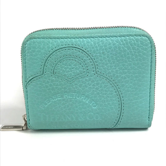 TIFFANY&Co. コンパクトウォレット リターントゥティファニー 財布 小銭入れ ハート ラウンドファスナー コインケース レザー レディース ブルー