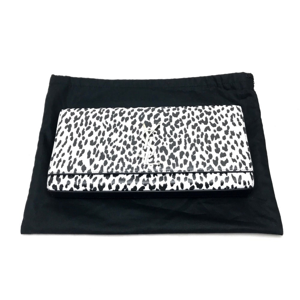 SAINT LAURENT PARIS 326079 Cassandra Leopard Print Bag, Party Bag, Second Bag, Clutch Bag, Calf Leather, Women's, White/Black