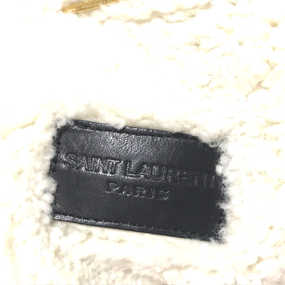 SAINT LAURENT PARIS 483202 YZ883 Logo Monogram Maxi Patch Boa Denim Jacket Cotton Women's Denim Blue x White