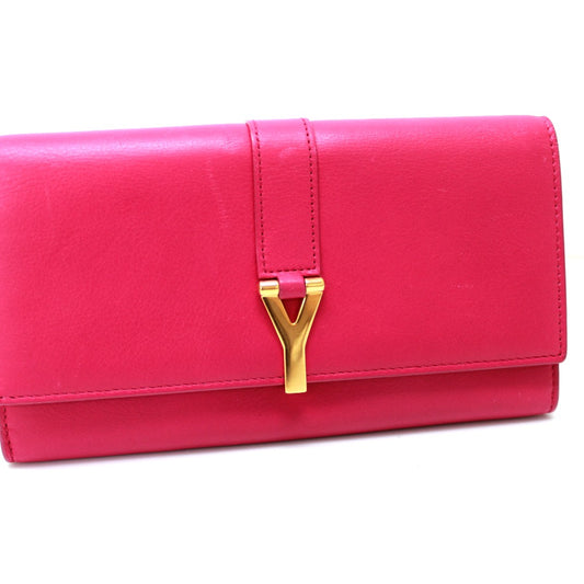 SAINT LAURENT PARIS 314995 Yライン フラップウォレット 長財布 レザー レディース ピンク