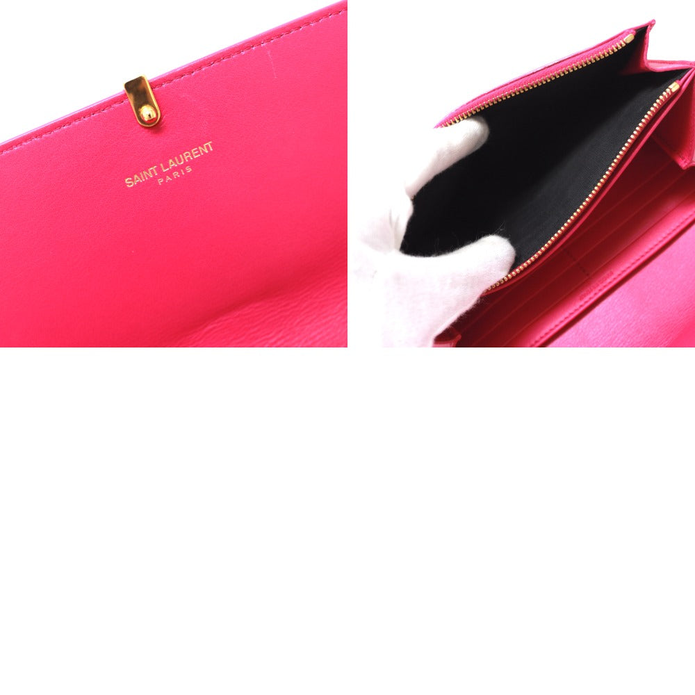SAINT LAURENT PARIS 314995 Yライン フラップウォレット 長財布 レザー レディース ピンク