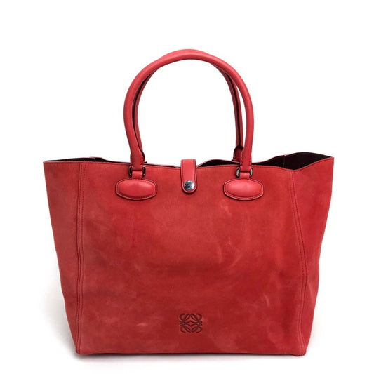 LOEWE Logo Leo Bag Shoulder Bag Handbag Tote Bag Suede Women's Red