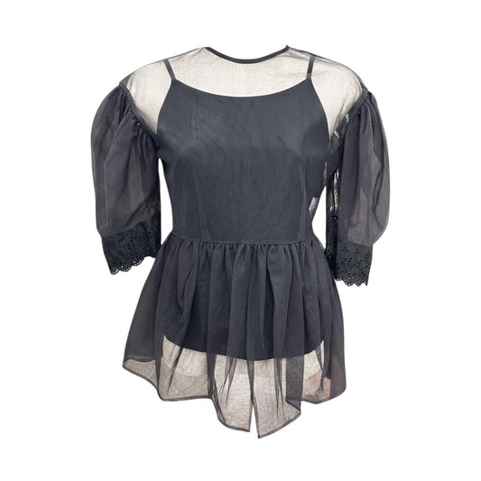 LE CIEL BLEU 19A63205 Oversized Apparel Short Sleeve See-through T-shirt Cotton Women's Black
