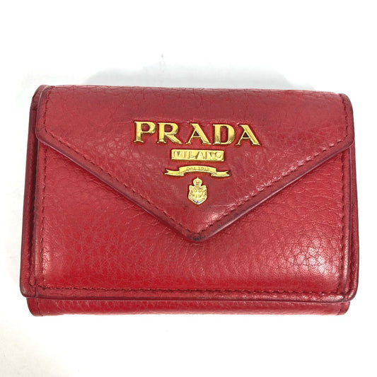 PRADA 1MH021 ロゴ コンパクト財布 3つ折り財布 レザー レディース レッド