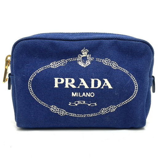 PRADA 1NA021 ロゴプリント カナパ 化粧ポーチ 小物入れ ポーチ キャンバス レディース ブルー