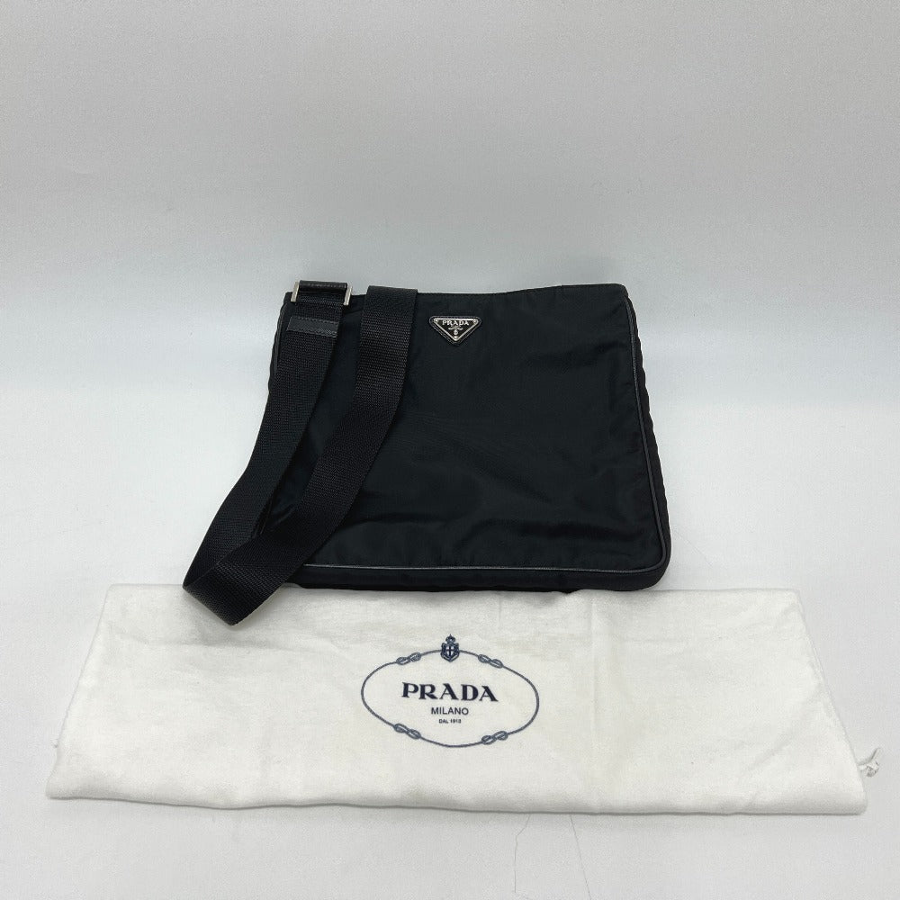 PRADA VA0251 Triangle Plate Flat Shoulder Bag in Nylon, Black