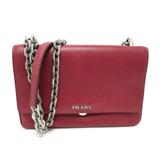 PRADA 1BD009 ロゴ チェーン カバン 斜め掛け 肩掛け ショルダーバッグ レザー レディース レッド
