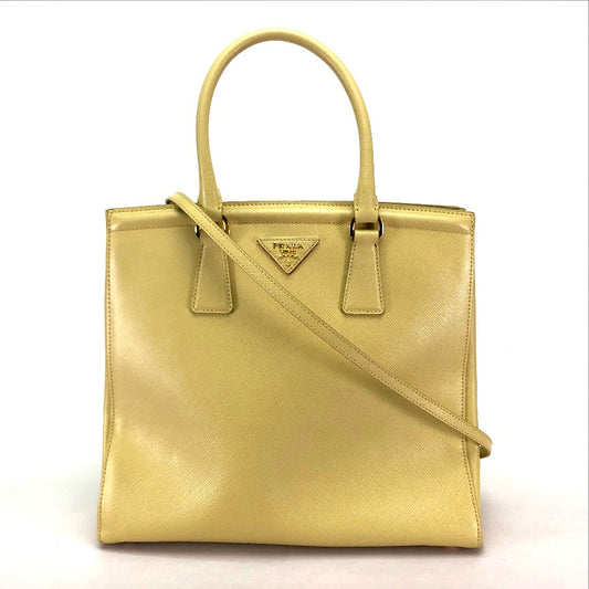 PRADA B2411M Triangle logo 2-Way Bag: Crossbody Shoulder Bag Hand Bag Safiano leather yellow Used