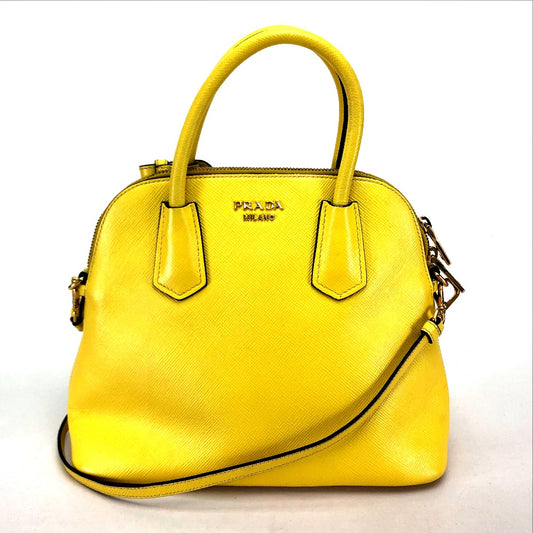 PRADA BL0902 logo 2-Way Bag: Crossbody Shoulder Bag Hand Bag Leather yellow Used