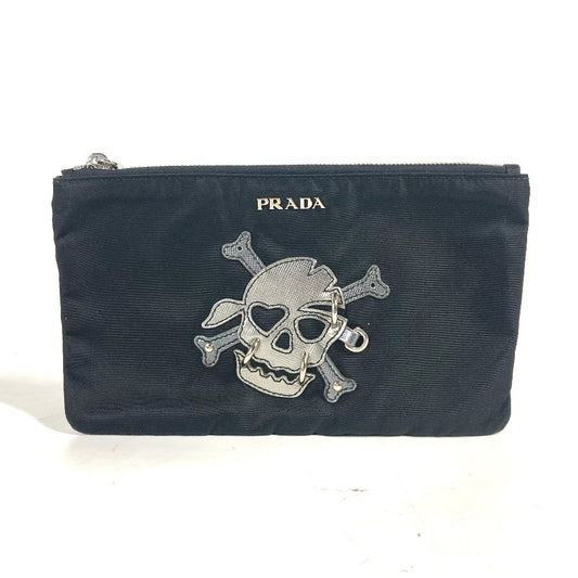 PRADA 2M1214 メイクポーチ 化粧ポーチ スカル ドクロ クラッチバッグ ポーチ ナイロン ユニセックス ブラック