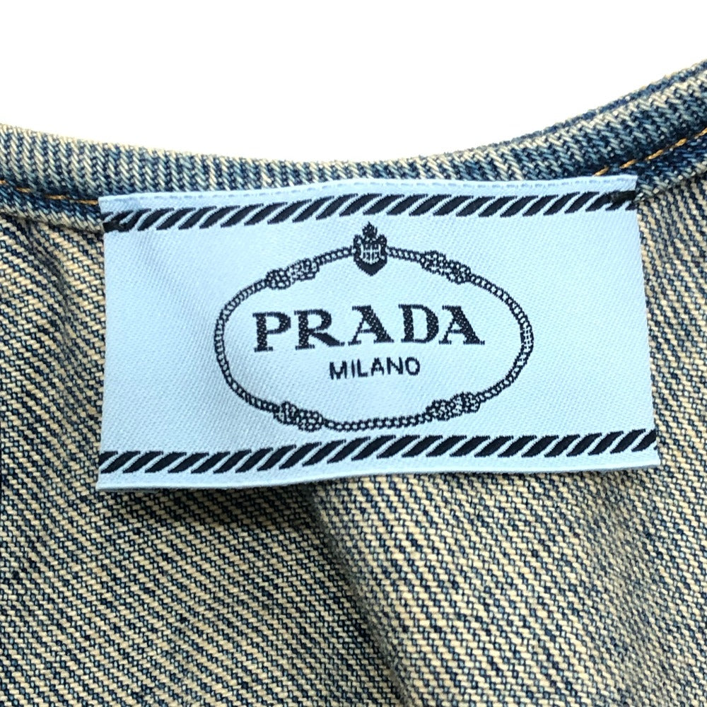 PRADA GFA135 トライアングルプレート アパレル ダメージ加工 ジャンパースカート デニム ワンピース コットン レディース ブルー