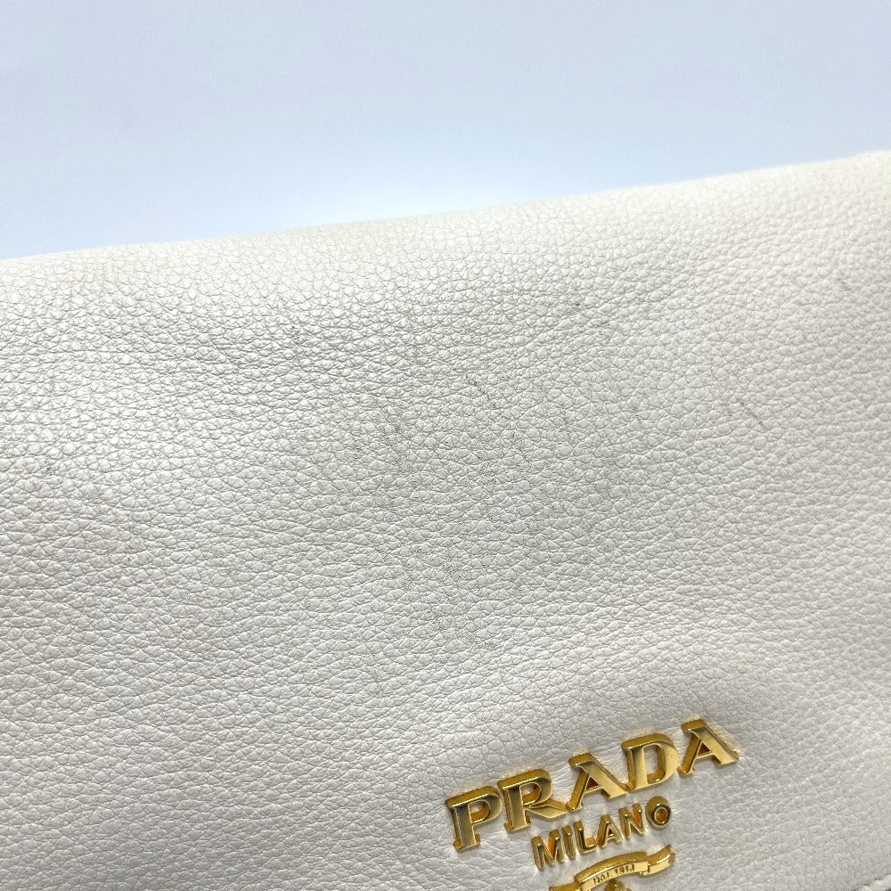 PRADA 1BD159 ロゴ ヴィッテロダイノレザー 2WAY カバン バッグ 斜め掛け フラップ ポシェット ショルダーバッグ レザー レディース ホワイト
