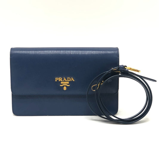 PRADA 1BP016 カバン ロゴ 財布 ミニバッグ パーティーバッグ ポシェット ウォレット ショルダーバッグ レザー レディース ブルー