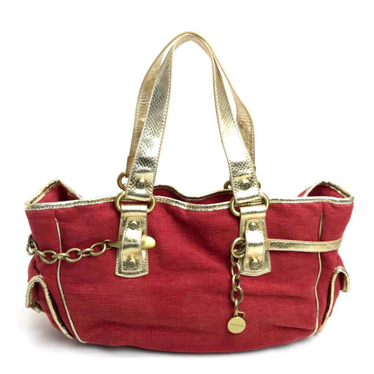 FRANCESCO BIASIA Two-tone color Bag Tote Bag Hand Bag Shoulder Bag Red/Gold Used