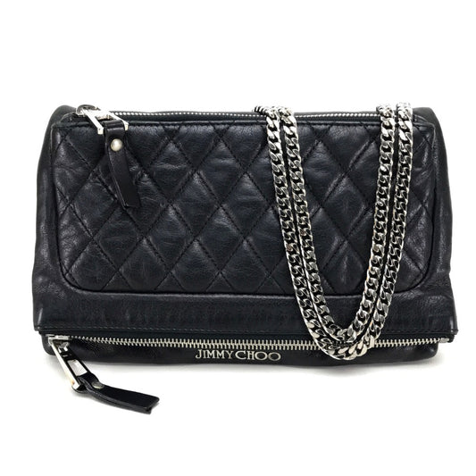 JIMMY CHOO キルティング メンズ レディース 肩掛け 斜め掛け チェーンショルダー ショルダーバッグ レザー ユニセックス ブラック ブラック