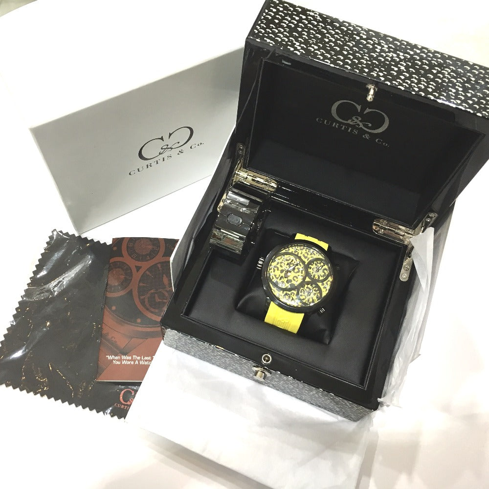 CURTIS & Co. SUW57JPJGY-B BIG Time WORLD Quartz Watch, Stainless Steel, Men's, Yellow