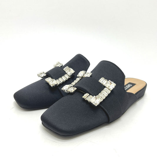Sergio Rossi A96600 Bijoux Flat Shoes Sandals Satin Black Used