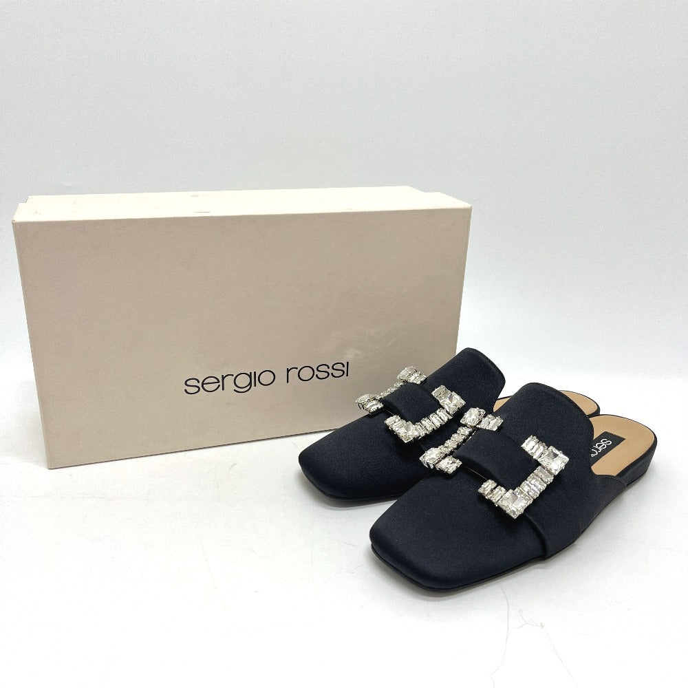 Sergio Rossi A96600 Bijoux Flat Shoes Sandals Satin Women's Black