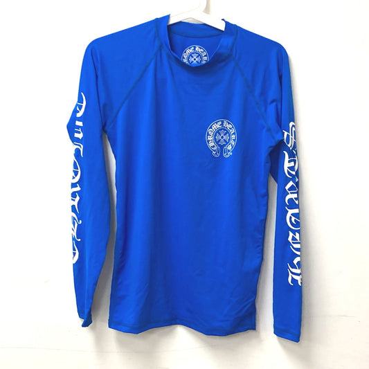 CHROME HEARTS Horseshoe CH Plus Swimwear Logo Rash Guard Long Sleeve Top Apparel Tops Men's Blue Polyester