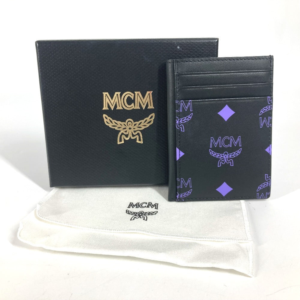 MCM Logo Business Card Holder, Pass Case, Two-Tone Card Case, Leather, Unisex, Black