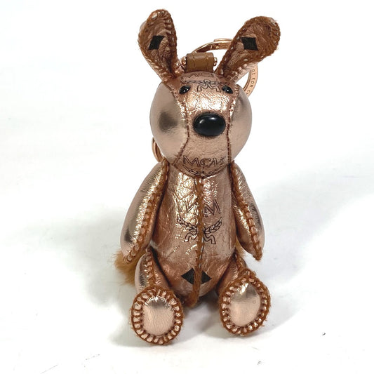 MCM Visetos Rabbit Metallic Leather Fur Bag Charm Key Holder Leather Women Metallic Pink