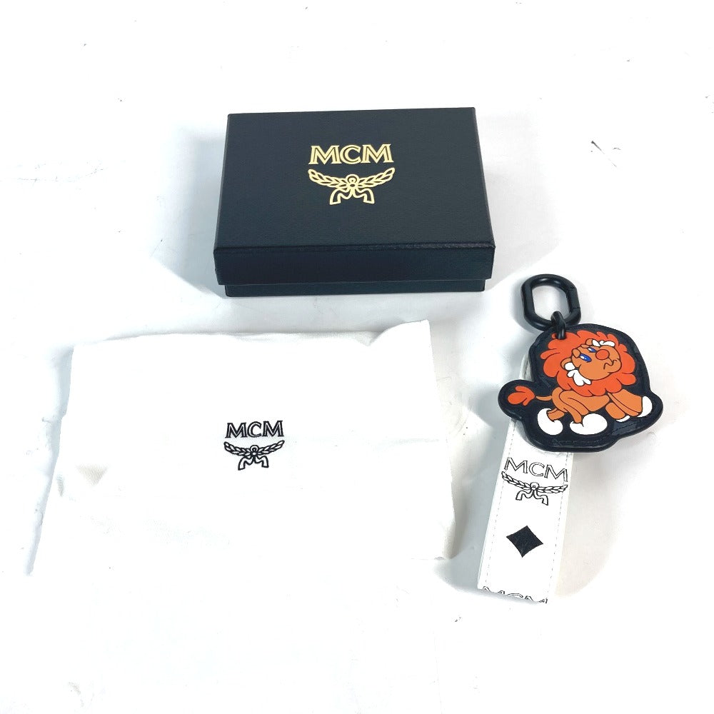 MCM ライオン ロゴ ヴィセトス バッグチャーム ストラップ キーホルダー レザー ユニセックス ホワイト - brandshop-reference
