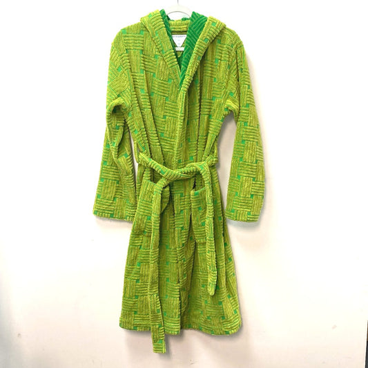 BOTTEGA VENETA 656097 Men's Green Intrecciato Hooded Bathrobe with Logo and Pile Fabric. Long Sleeves, Long Gown, Loungewear, Bathrobe, or Top.