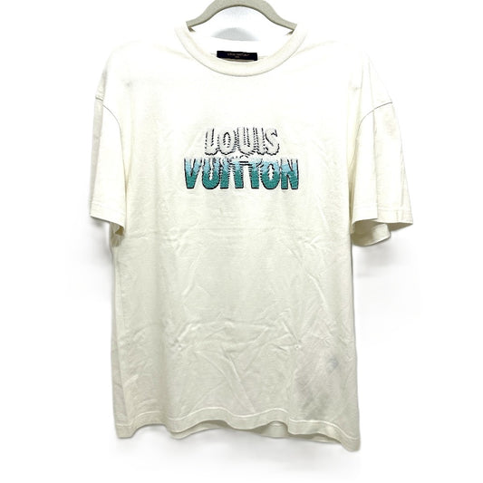 LOUIS VUITTON RM232M NPG HPY35W ロゴ刺繍 アパレル ビーズロゴ クルーネック カットソー トップス 半袖Tシャツ コットン レディース ホワイト