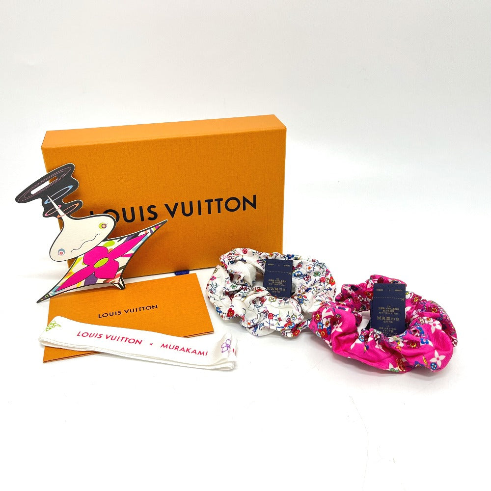 LOUIS VUITTON M96074 LV x TM Takashi Murakami Scrunchie Set, Scrunchie and Super Flat, 2-Piece Set, Hair Accessory, Hair Tie, Scrunchie, Silk, Women's, White