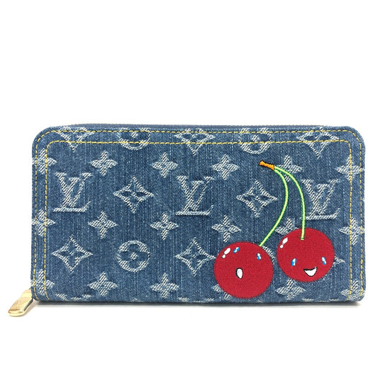 LOUIS VUITTON M23161 村上隆コラボ モノグラムデニム LV × TM ジッピー・ウォレット 財布 ウォレット サクランボ チェリー 長財布 ユニセックス ブルー