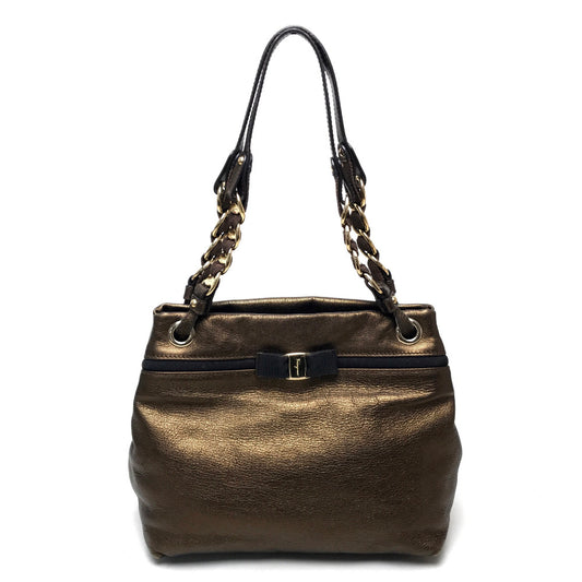 Salvatore Ferragamo ヴァラ リボン ハンドバッグ カバン チェーンショルダーバッグ トートバッグ レザー レディース ブロンズ