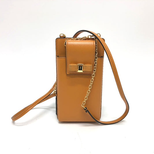 Salvatore Ferragamo 斜め掛け チェーン カバン ポーチ ヴァラ フォンケース 携帯ケース ショルダーバッグ レザー レディース オレンジブラウン オレンジ