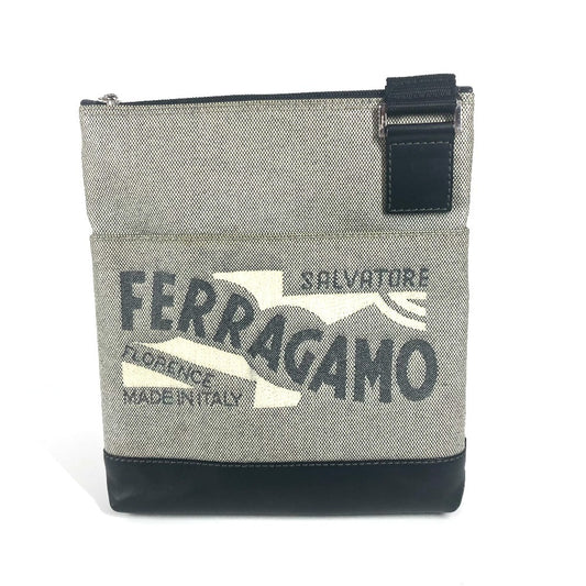 Salvatore Ferragamo ロゴ ポシェット カバン 斜め掛け ショルダーバッグ コーティングキャンバス ユニセックス グレー