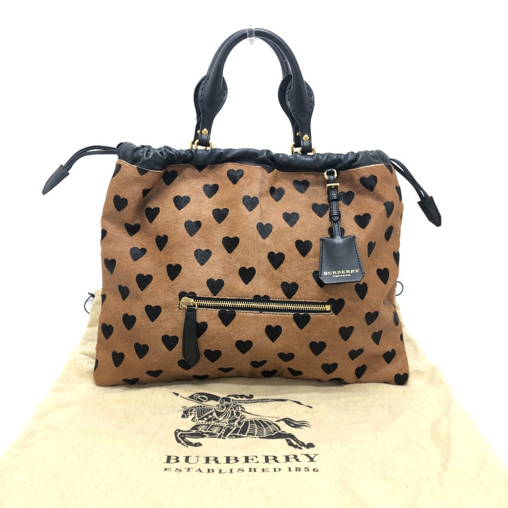 BURBERRY Burberry Prorsum Big Crush-in-Heart Print - All-over heart pattern Drawstring Handbag Tote Bag Pony-Hair/Leather Brown/Black Used