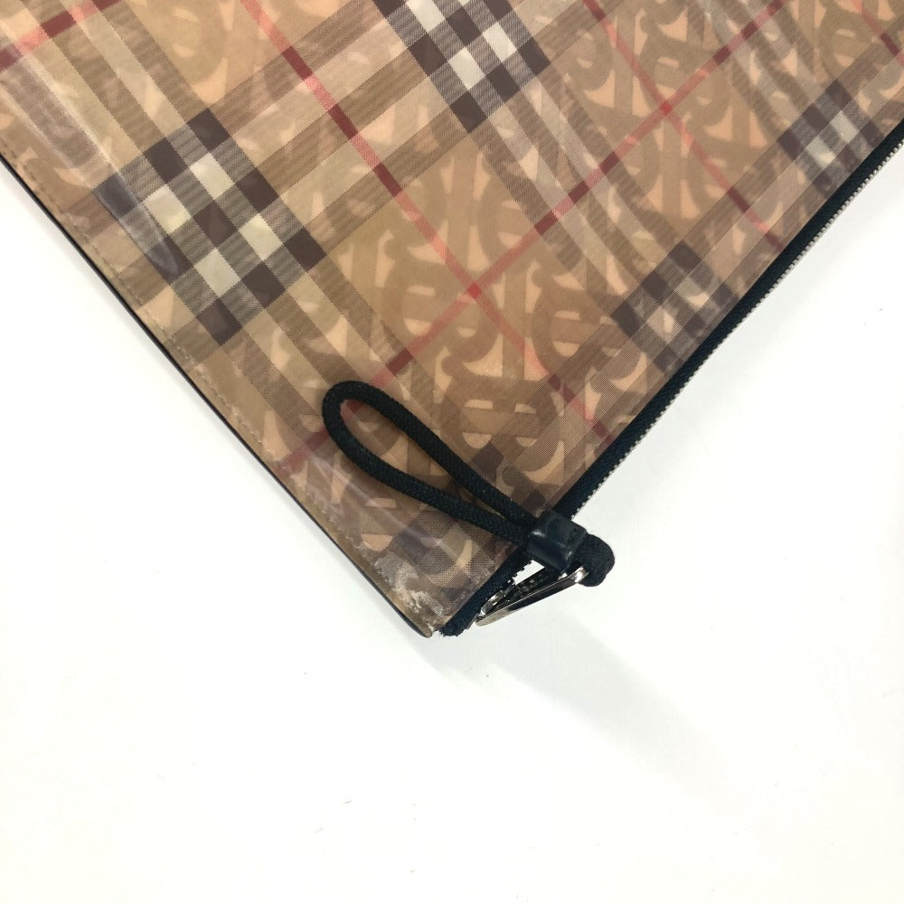 BURBERRY ロゴ チェック TB ポーチ カバン ストラップ付 クラッチバッグ ナイロン ユニセックス ベージュ