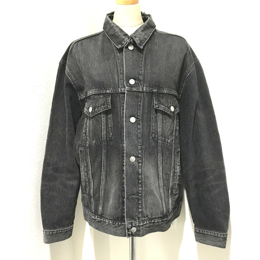 BALENCIAGA 529177 with tag, logo and strass pattern, 18AW denim jacket, cotton denim, unisex, gray