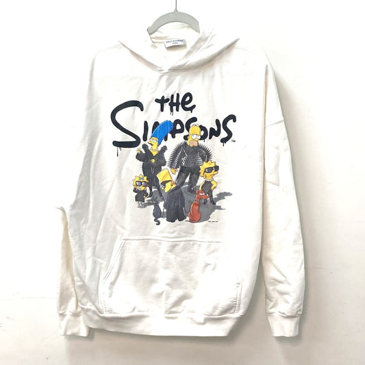 BALENCIAGA 675003 The Simpsons Hoodie, Long Sleeve, Cotton Sweatshirt, Men's White