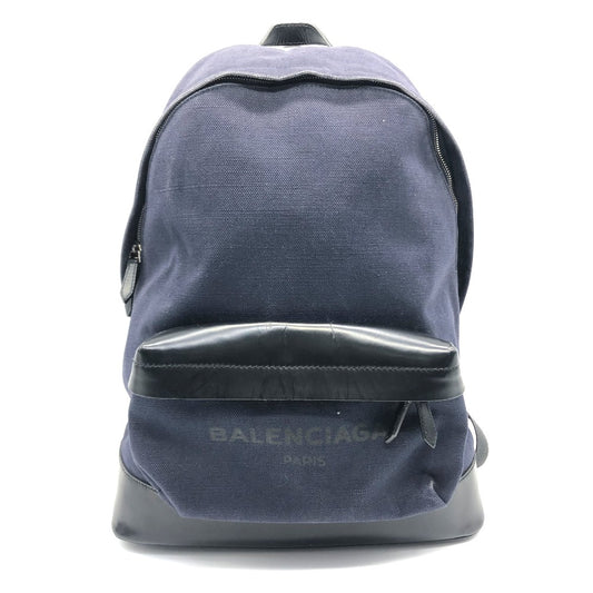 BALENCIAGA 392007 Logo Backpack in Canvas/Leather, Navy